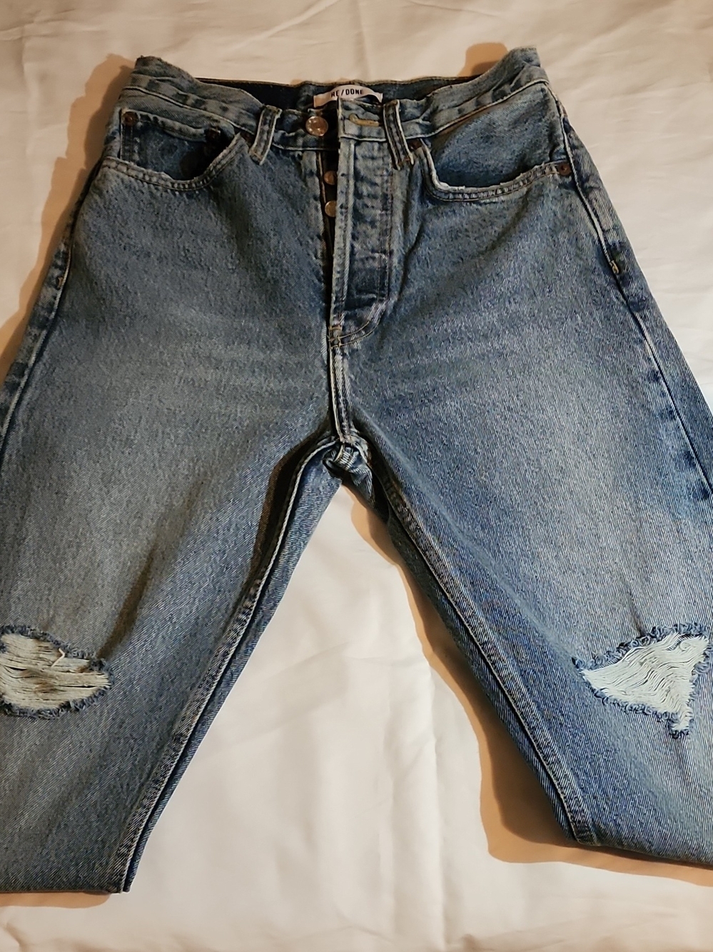 Re/Done Light Blue Distressed Women's Relaxed Jeans